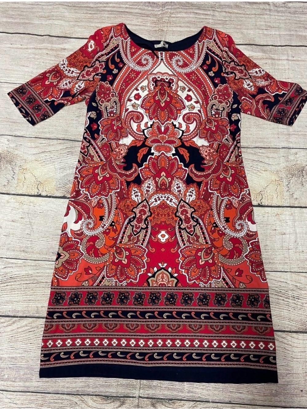 Women's Red Paisley Shift Dress - Stylish Print Sz 14W